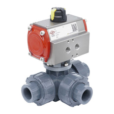 3-Way Pneumatic Ball Valve 32 mm T-bore PVC Spring Closing