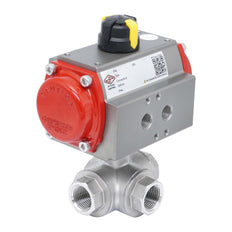 3-Way Pneumatic Ball Valve G3/8'' L-bore Stainless Steel Double Acting