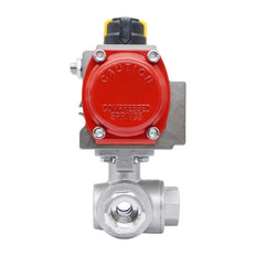 3-Way Pneumatic Ball Valve G1'' T-bore Stainless Steel Spring Opening