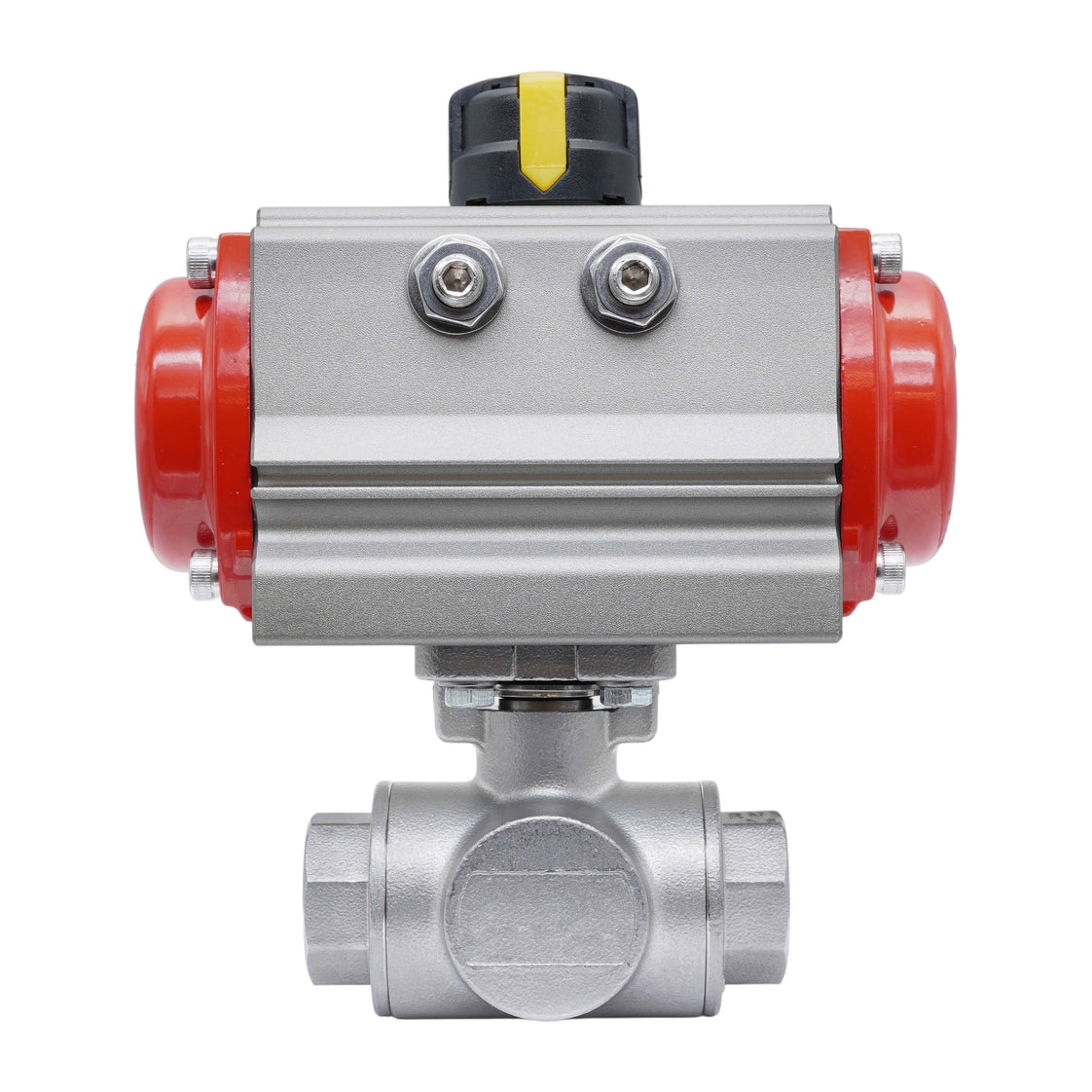 3-Way Pneumatic Ball Valve G1 1/4'' T-bore Stainless Steel Spring Opening