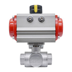 3-Way Pneumatic Ball Valve G1 1/4'' T-bore Stainless Steel Spring Opening