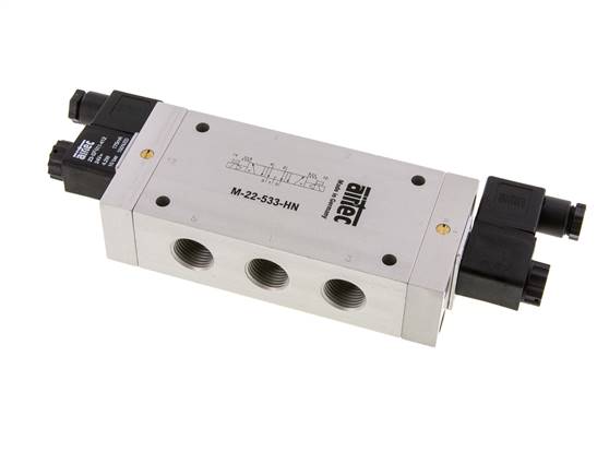 5/3 G1/2'' Exhaust Center Solenoid Valve 24V DC 3-10bar/42-140psi Airtec