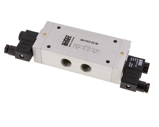 5/3 G1/2'' Exhaust Center Solenoid Valve 24V DC 3-10bar/42-140psi Airtec