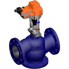 Belimo 3-Way Globe Valve DN15 Flange 15mm Stroke Kvs1.6 24VAC/DC 150s BACnet 1500N IP54 H713R/SV24A-MOD