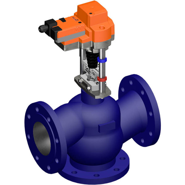 Belimo 3-Way Globe Valve DN100 Flange 30mm Stroke Kvs145 24VAC/DC 150s BACnet 2500N IP54 H7100N/EV24A-MOD