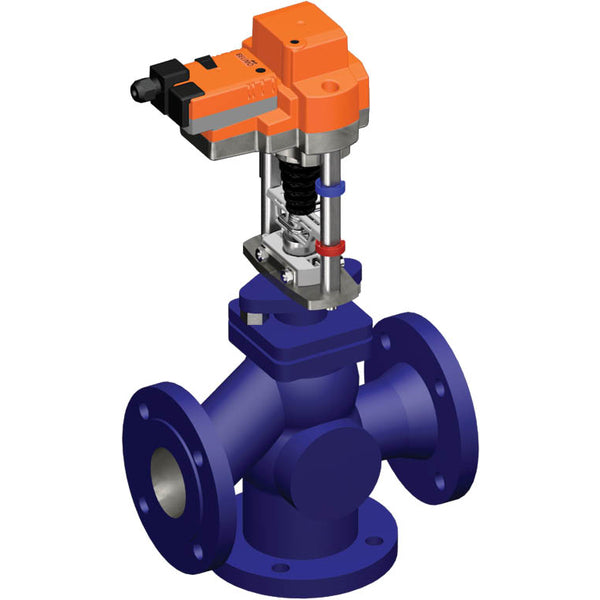 Belimo 3-Way Globe Valve DN100 Flange 30mm Stroke Kvs145 24VAC/DC 150s 2-10V 4500N IP54 H7100S/RV24A-SR