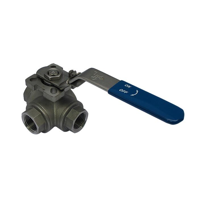 145T - G1-1/4'' 3-Way (T) Ball Valve Stainless Steel F/F/F ISO-Top