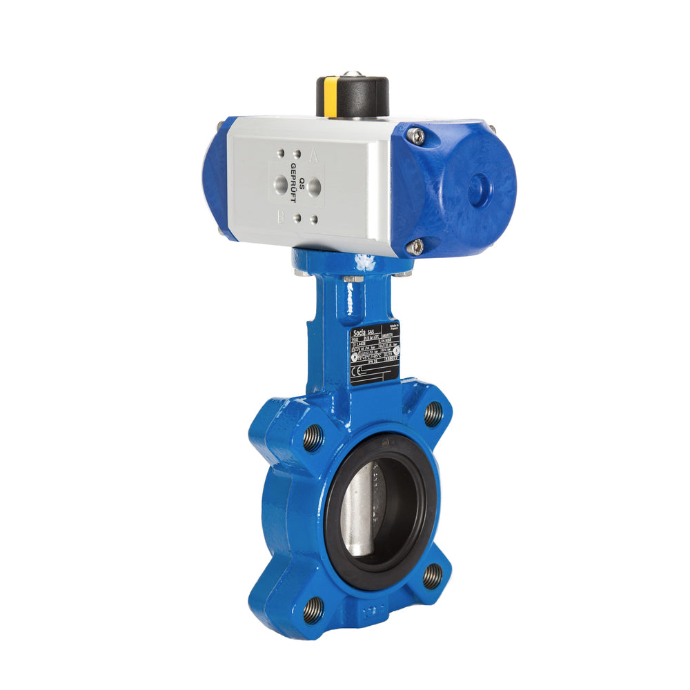 DN100 (4 inch) Lug Pneumatic Butterfly Valve GG25-GGG40 polyamide-coated-NBR Double Acting - BFLL