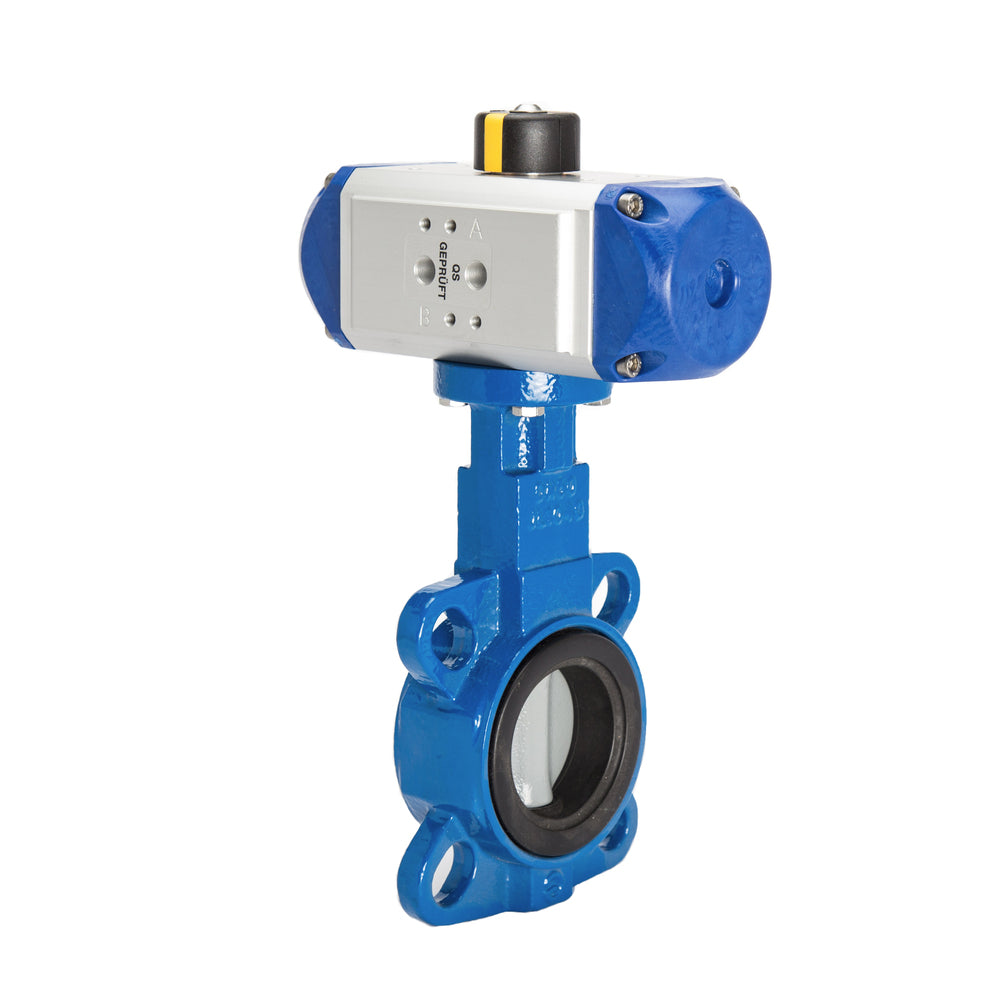DN100 (4 inch) Wafer Pneumatic Butterfly Valve GG25-GGG40 polyamide-coated-EPDM Double Acting - BFLW