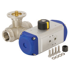 G1'' 3-Way T-port Brass Pneumatic Ball Valve Spring Closed - BL3BA
