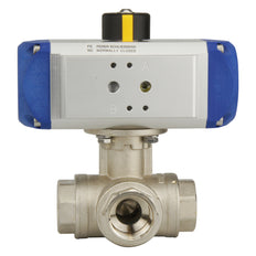 G1'' 3-Way L-port Brass Pneumatic Ball Valve Spring Open - BL3BA
