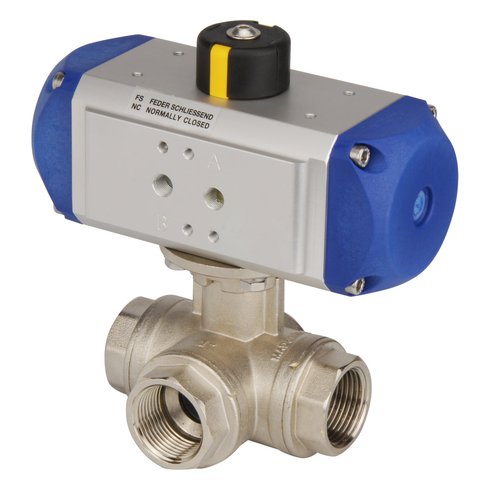 G1-1/4'' 3-Way L-port Brass Pneumatic Ball Valve Double Acting - BL3BA