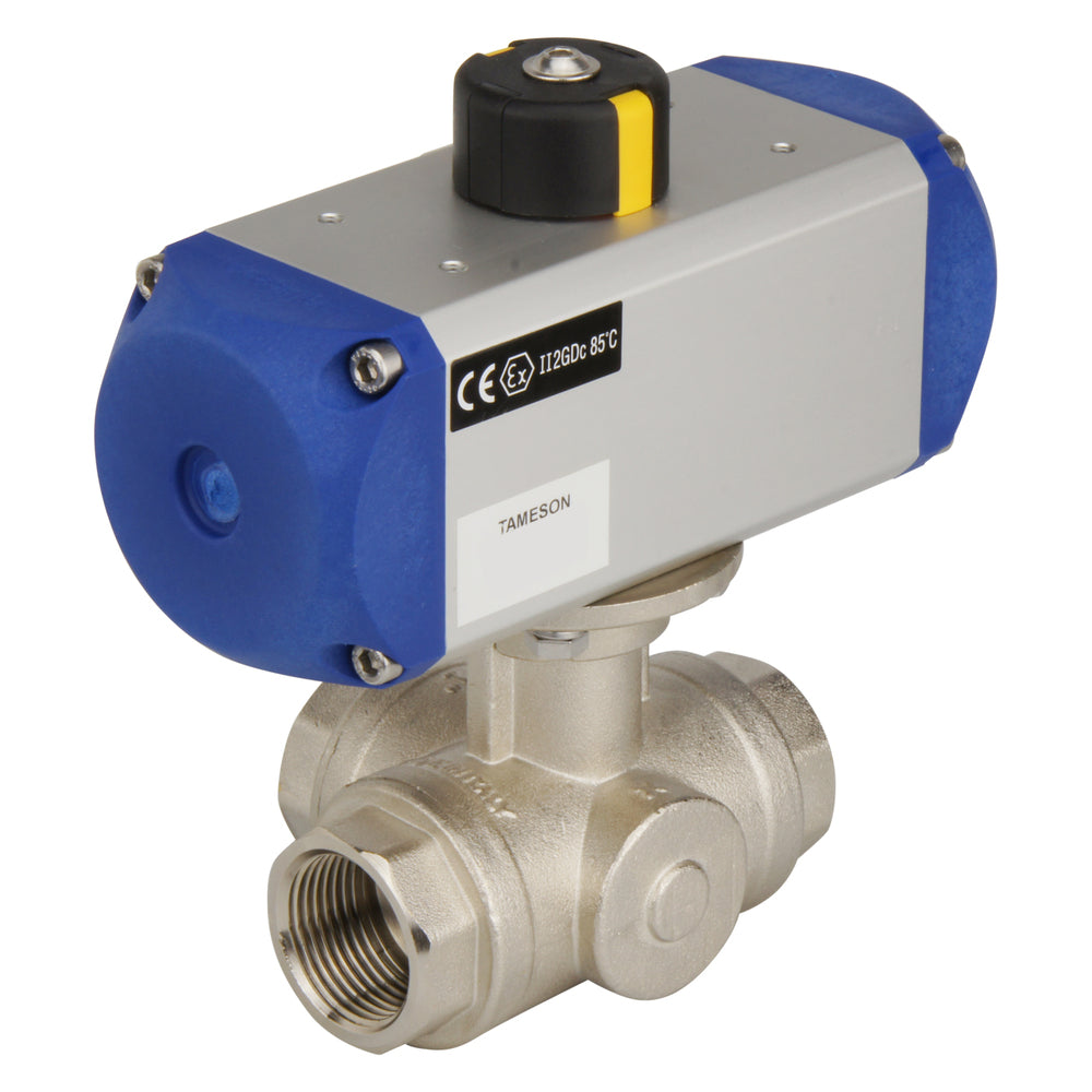 G1'' 3-Way L-port Brass Pneumatic Ball Valve Spring Open - BL3BA