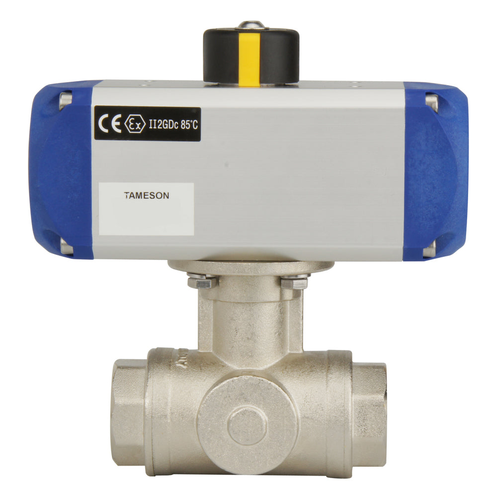 G1'' 3-Way T-port Brass Pneumatic Ball Valve Double Acting - BL3BA