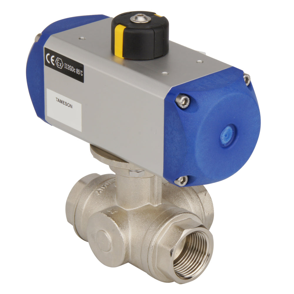 G1'' 3-Way T-port Brass Pneumatic Ball Valve Double Acting - BL3BA