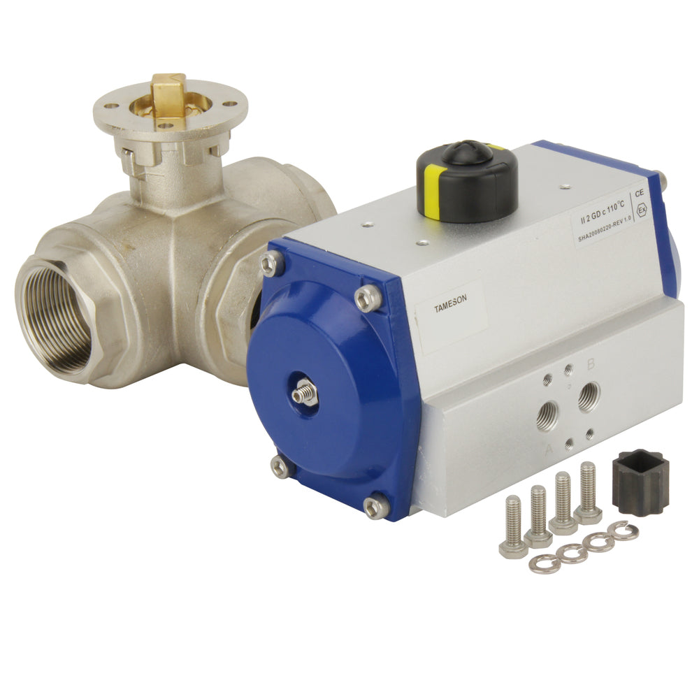 G2'' 3-Way T-port Brass Pneumatic Ball Valve Double Acting - BL3BA