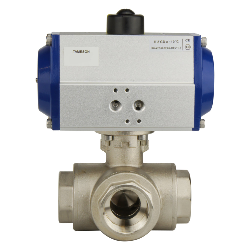 G1-1/2'' 3-Way T-port Brass Pneumatic Ball Valve Spring Open - BL3BA