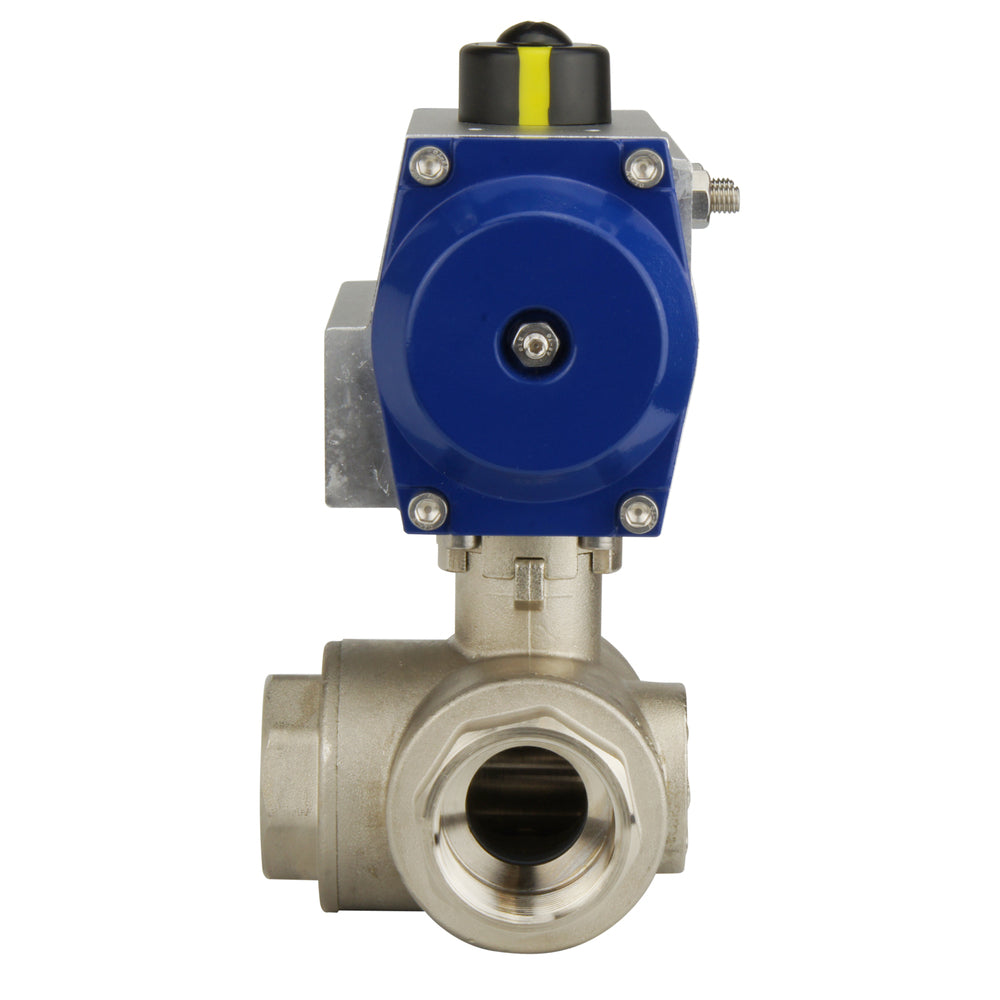 G1-1/2'' 3-Way T-port Brass Pneumatic Ball Valve Spring Closed - BL3BA