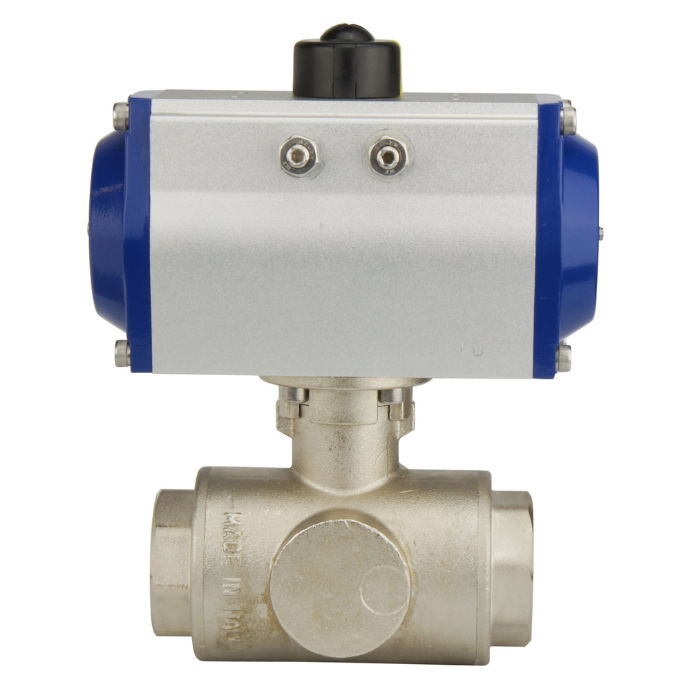 G2'' 3-Way T-port Brass Pneumatic Ball Valve Spring Closed - BL3BA