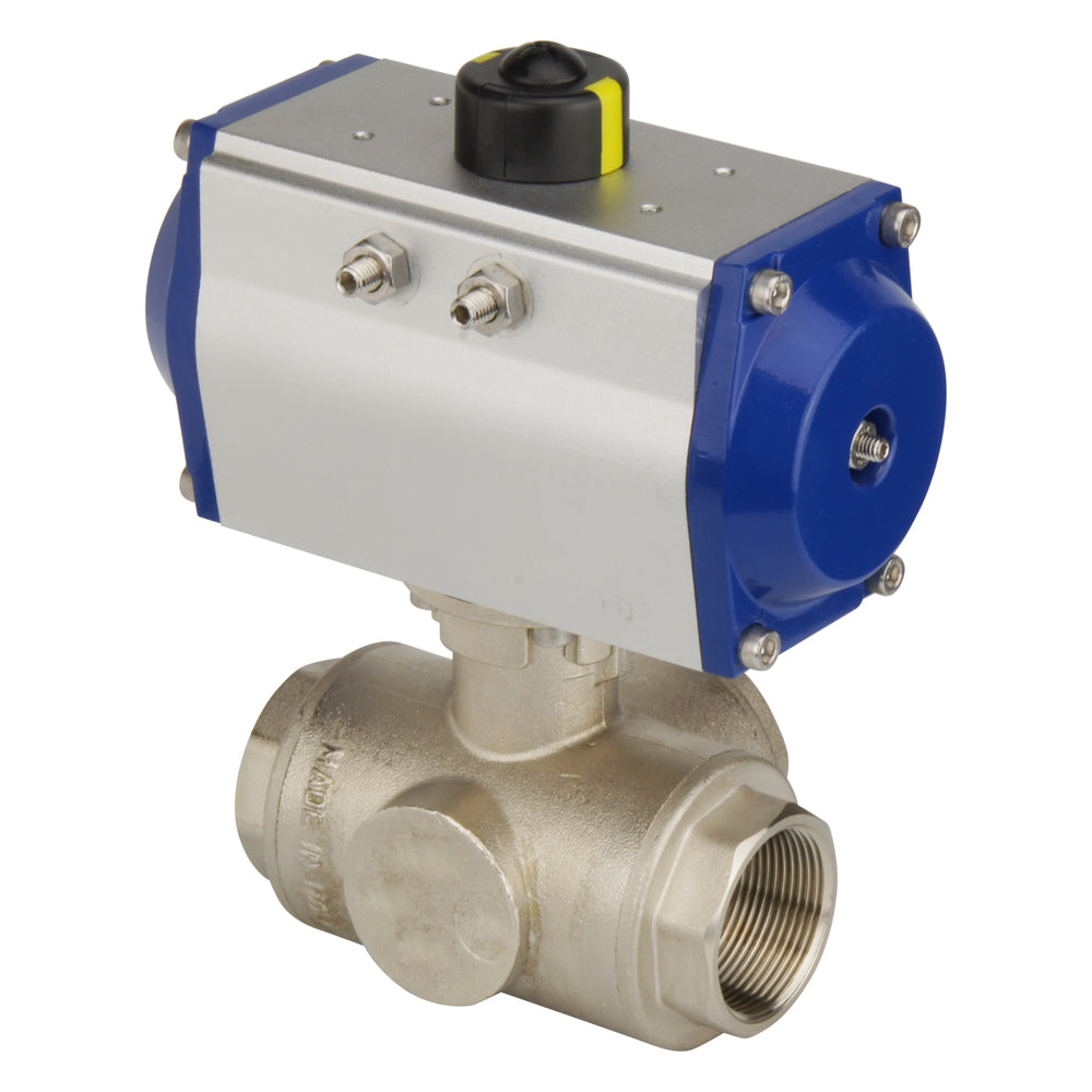 G2'' 3-Way T-port Brass Pneumatic Ball Valve Spring Closed - BL3BA
