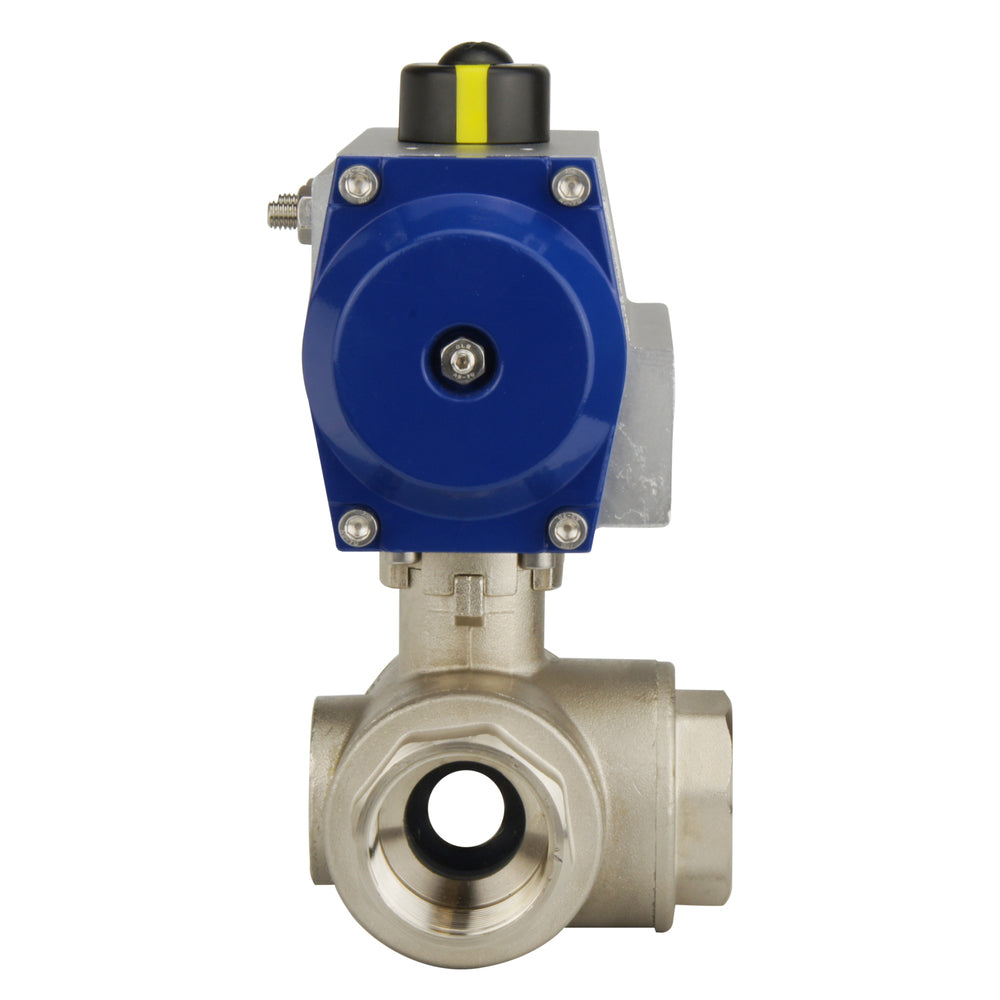 G1-1/2'' 3-Way L-port Brass Pneumatic Ball Valve Spring Closed - BL3BA