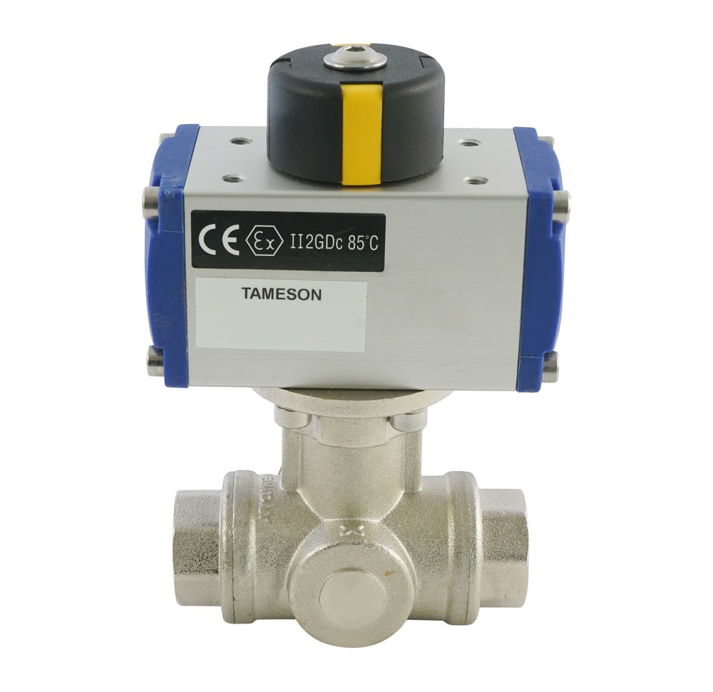 G1/2'' 3-Way L-port Brass Pneumatic Ball Valve Spring Open - BL3BA