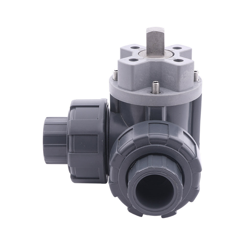 Solvent Socket 25 mm L-bore 3-Way PVC Ball Valve ISO-Top 10 bar PTFE/FKM