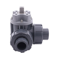 Solvent Socket 25 mm L-bore 3-Way PVC Ball Valve ISO-Top 10 bar PTFE/FKM