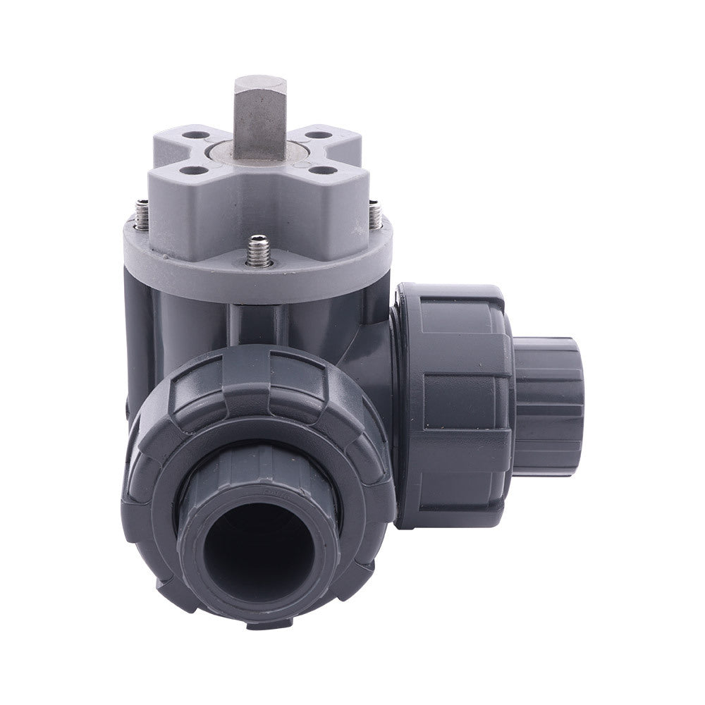 Solvent Socket 25 mm T-bore 3-Way PVC Ball Valve ISO-Top 10 bar PTFE/FKM