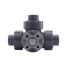 Solvent Socket 25 mm L-bore 3-Way PVC Ball Valve ISO-Top 10 bar PTFE/FKM