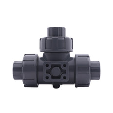 Solvent Socket 25 mm L-bore 3-Way PVC Ball Valve ISO-Top 10 bar PTFE/FKM