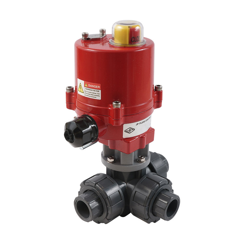 G 1 1/4 inch T-port 3-Way PVC Electric Ball Valve 12 V AC/DC PTFE/FKM