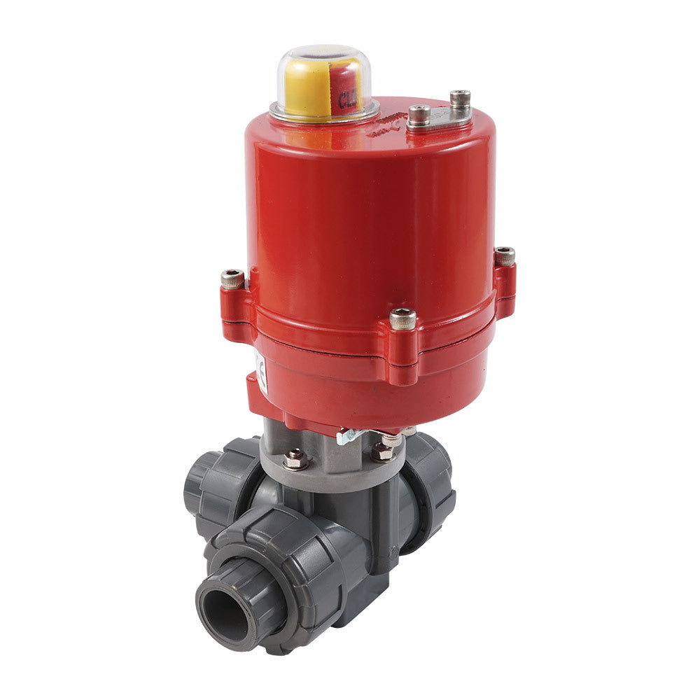 Solvent Socket 25 mm L-port 3-Way PVC Electric Ball Valve 24 V AC/DC PTFE/FKM