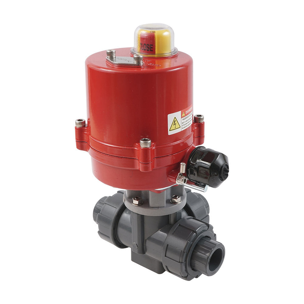 Solvent Socket 20 mm L-port 3-Way PVC Electric Ball Valve 24 V AC/DC PTFE/FKM