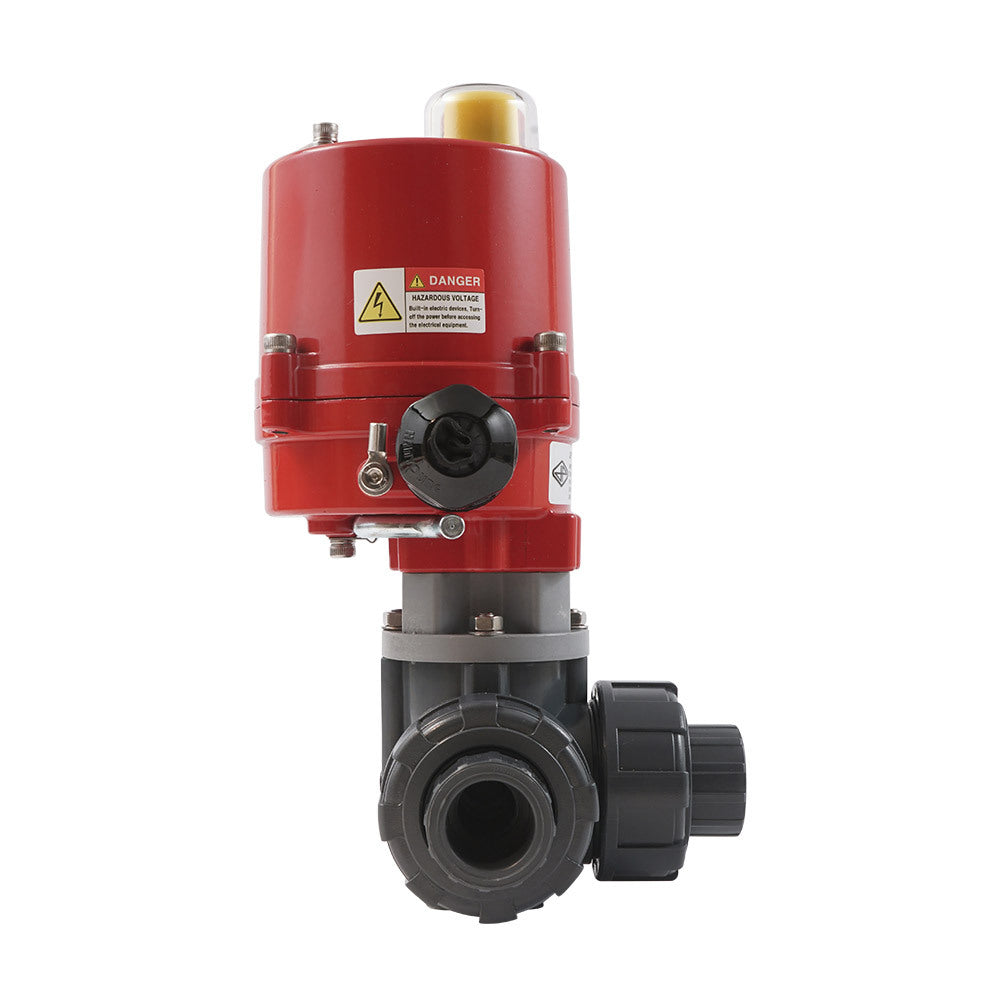 Solvent Socket 32 mm L-port 3-Way PVC Electric Ball Valve 100-240 V AC PTFE/FKM