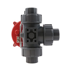 Solvent Socket 40 mm L-port 3-Way PVC Electric Ball Valve 12 V AC/DC PTFE/FKM