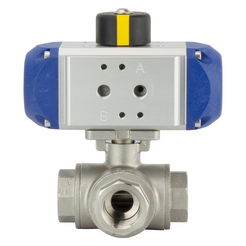 G3/8'' 3-Way L-port Stainless Steel Pneumatic Ball Valve Spring Open - BL3SA