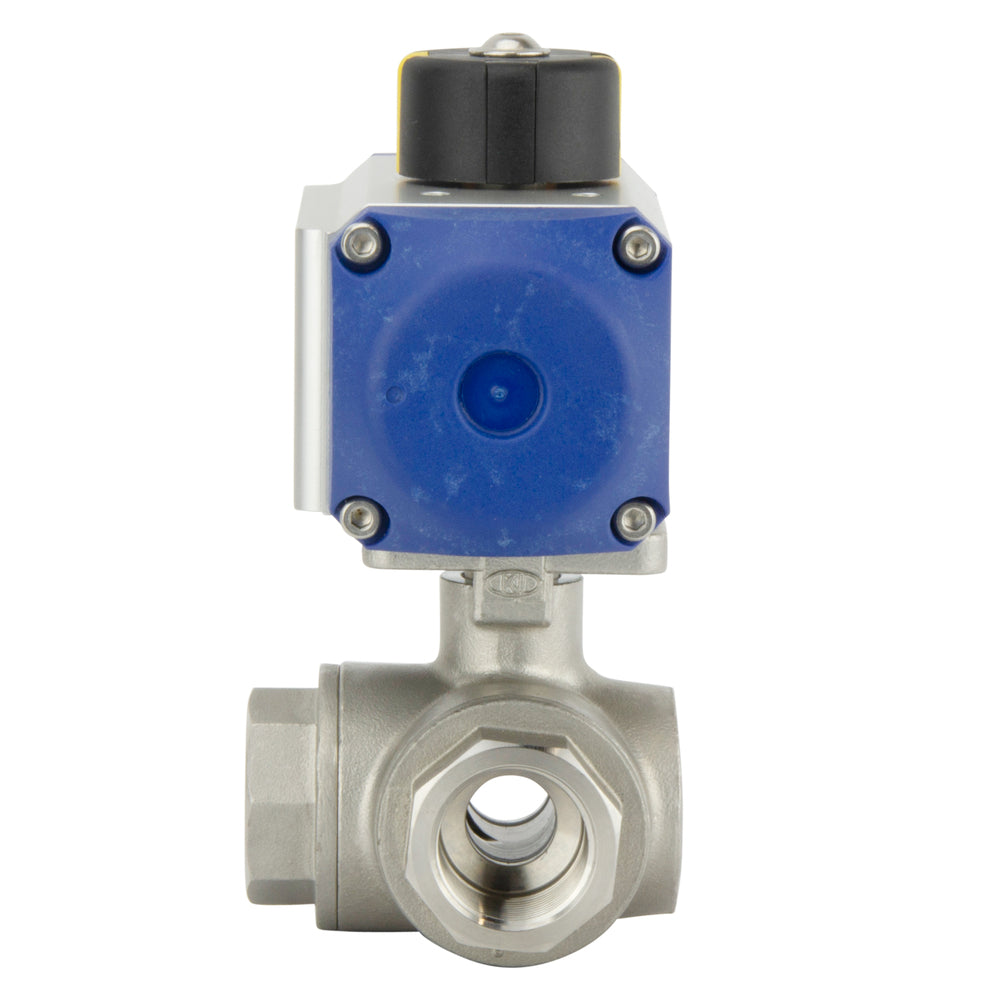 G1/4'' 3-Way L-port Stainless Steel Pneumatic Ball Valve Spring Open - BL3SA