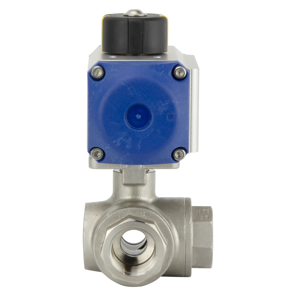 G1/4'' 3-Way L-port Stainless Steel Pneumatic Ball Valve Spring Open - BL3SA