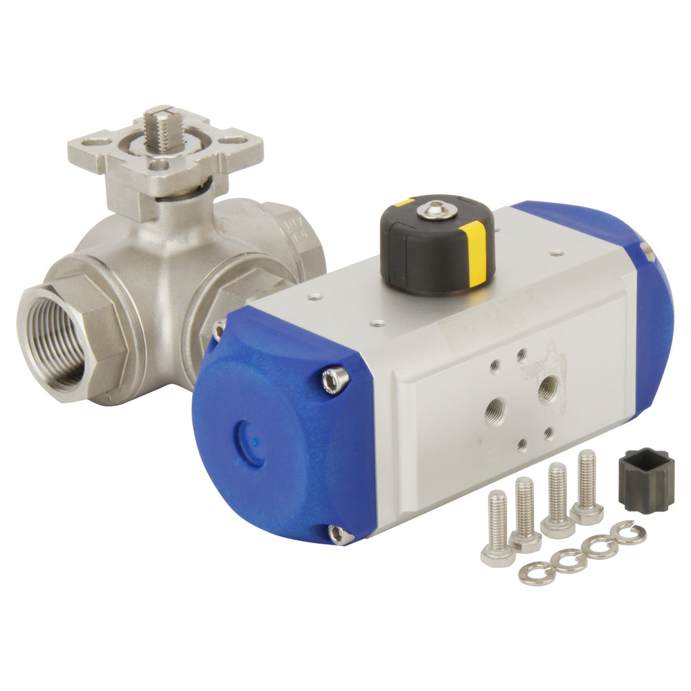G1'' 3-Way T-port Stainless Steel Pneumatic Ball Valve Double Acting - BL3SA
