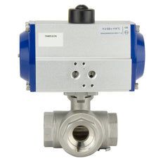 G4'' 3-Way T-port Stainless Steel Pneumatic Ball Valve Spring Closed - BL3SA