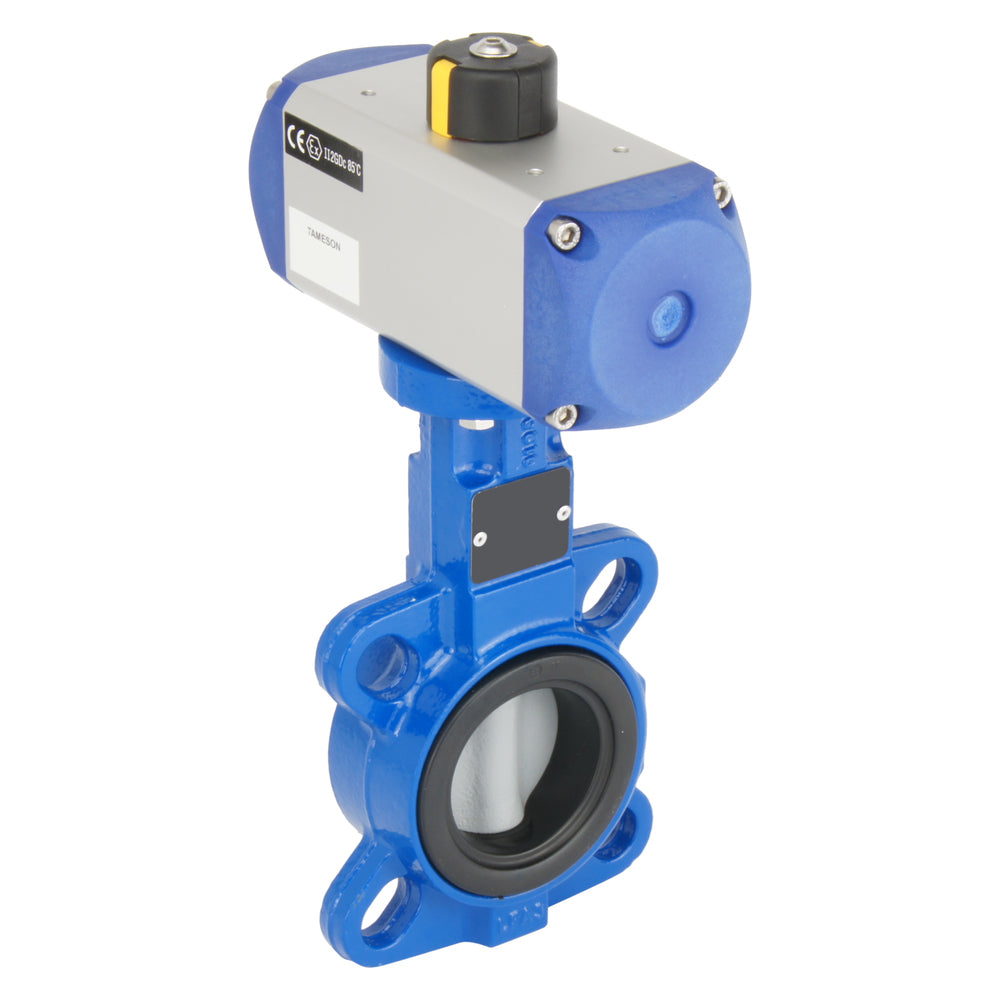 DN65 (2-1/2 inch) Wafer Pneumatic Butterfly Valve GGG40-GGG40 polyamide-coated-EPDM Double Acting - BFLW