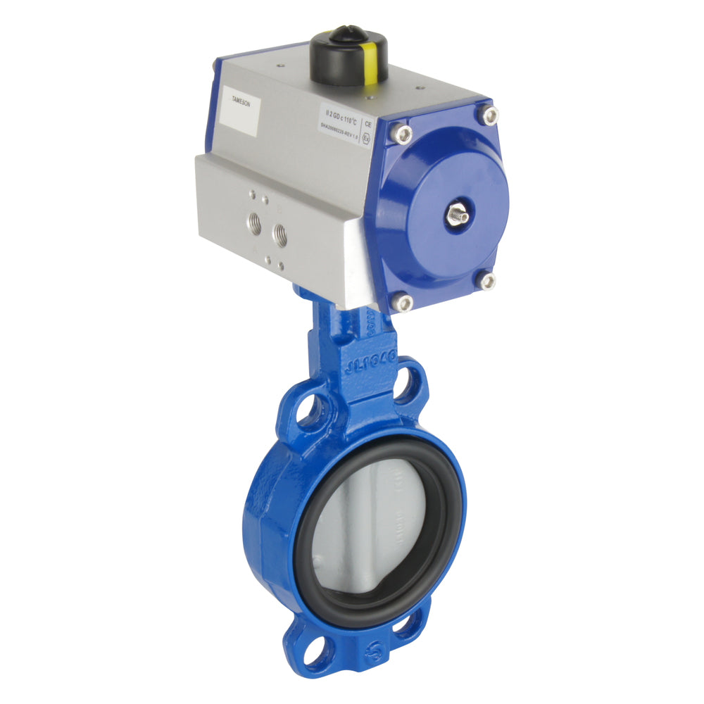 DN65 (2-1/2 inch) Wafer Pneumatic Butterfly Valve GG25-Stainless Steel-FKM Spring Closed - BFLW