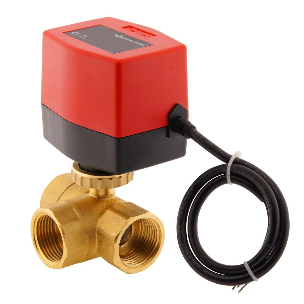 U.S. Solid 3/4" 3 Way Brass Motorized Ball Valve 110-230VAC, L Type Water Shutoff Valve With Manual Function, Standard Port, NOT For Drinking Water