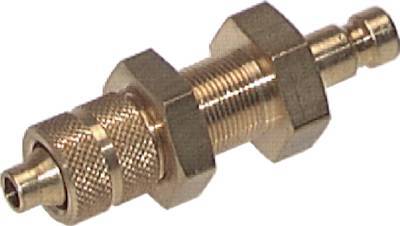 Brass DN 2.7 (Micro) Air Coupling Plug 4x6 mm Union Nut Bulkhead Double Shut-Off