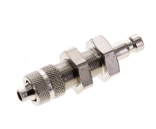 Nickel-plated Brass DN 2.7 (Micro) Air Coupling Plug 3x4.3 mm Union Nut Bulkhead Double Shut-Off