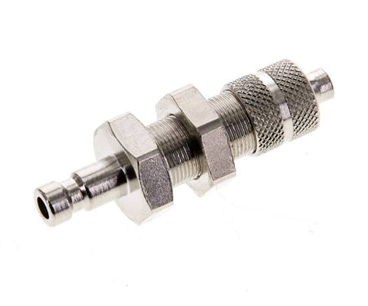 Nickel-plated Brass DN 2.7 (Micro) Air Coupling Plug 3x4.3 mm Union Nut Bulkhead Double Shut-Off