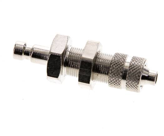 Nickel-plated Brass DN 2.7 (Micro) Air Coupling Plug 3x4.3 mm Union Nut Bulkhead Double Shut-Off