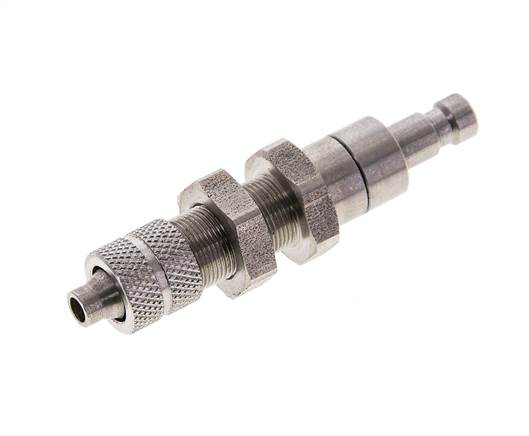 Stainless steel DN 2.7 (Micro) Air Coupling Plug 4x6 mm Union Nut Bulkhead Double Shut-Off