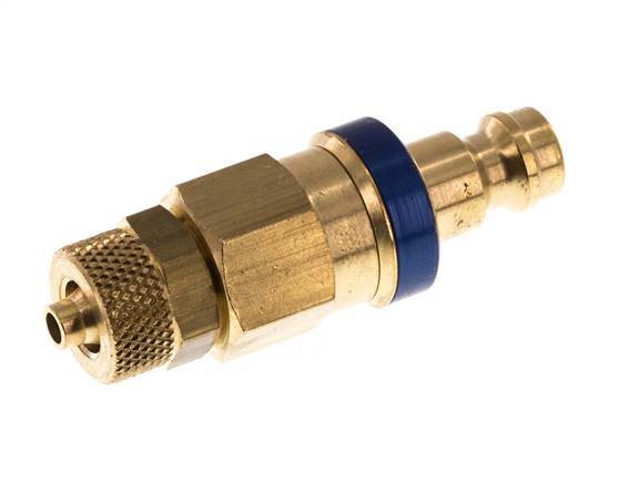 Brass DN 5 Blue Air Coupling Plug 4x6 mm Union Nut Double Shut-Off